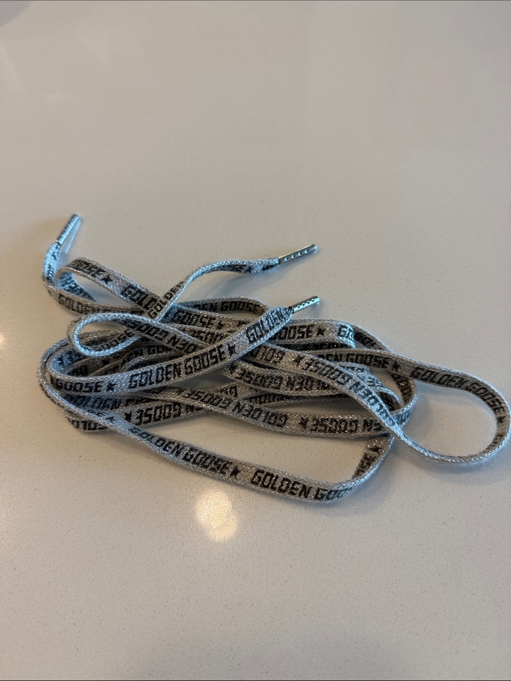 Golden Goose Gray Shoelaces with Black Logo worn once